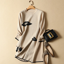 Autumn and winter hit bottom medium length sweaters womens clothing thickened headsets 100 hitch long sleeves loose needle weaselwear womens round collar dress