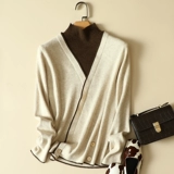 Весенний цветной трикотажный комплект, приятный телу модный свитер, высокий воротник, в западном стиле