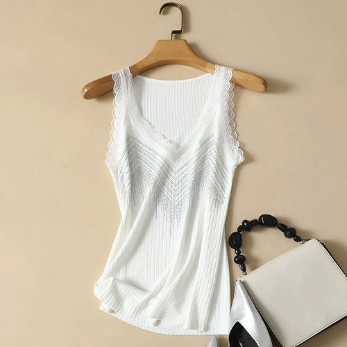 Летний топ с чашечками, приталенный кружевной трикотажный свитер, футболка без рукавов