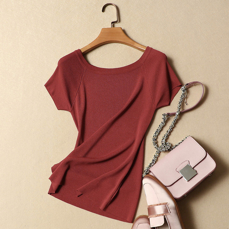 Short-sleeved t-shirt women's clothing 2022 spring and summer new ice silk knitwear women's pullover Korean version of slim bottoming shirt women's tops