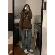 viiwen American College Wind Classic Hat Head Print Letter Case Head Gray plus thicken suit