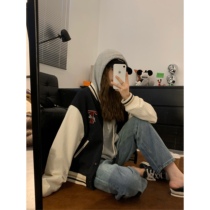 viiwen American retro - age Black and white splicing baseball clothing label Leisure College wind loose jacket coat
