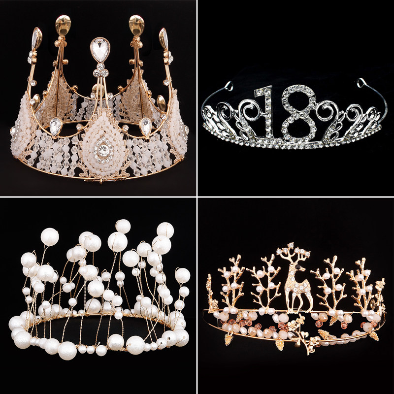 Crown cake decoration decoration adult children queen crown wedding pearl crown decoration net celebrity birthday plug-in