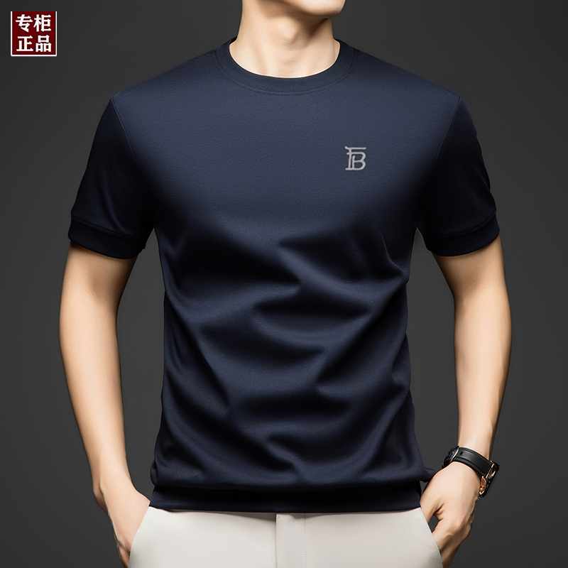Big Brand Summer British Burberry Men's Round Neck Short-Sleeve T-Shirt New Pure Cotton High-End Casual Slim-Fit Tee