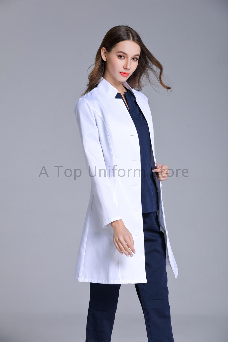 Korean version of women's long-sleeved stand-up collar white coat slim nurse suit Stomatologist suit dental laboratory overalls