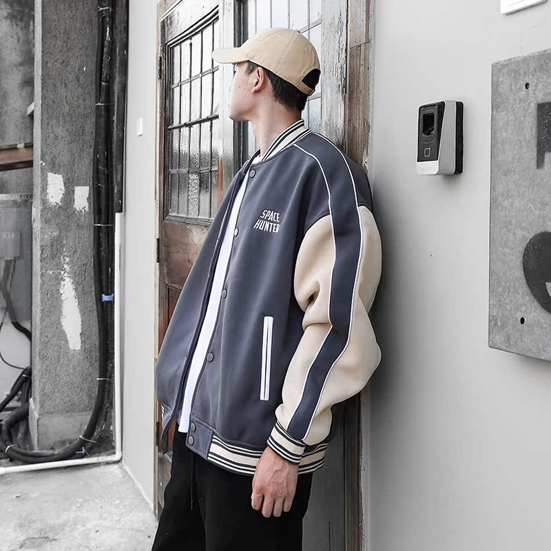 Autumn new baseball uniform men and women couple tide brand loose letter towel embroidery casual splicing jacket jacket tide