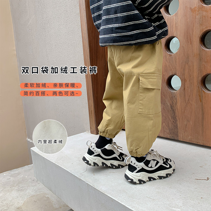 Cute and cute children's fleece pants children's overalls 2020 new winter male baby trousers boys casual pants