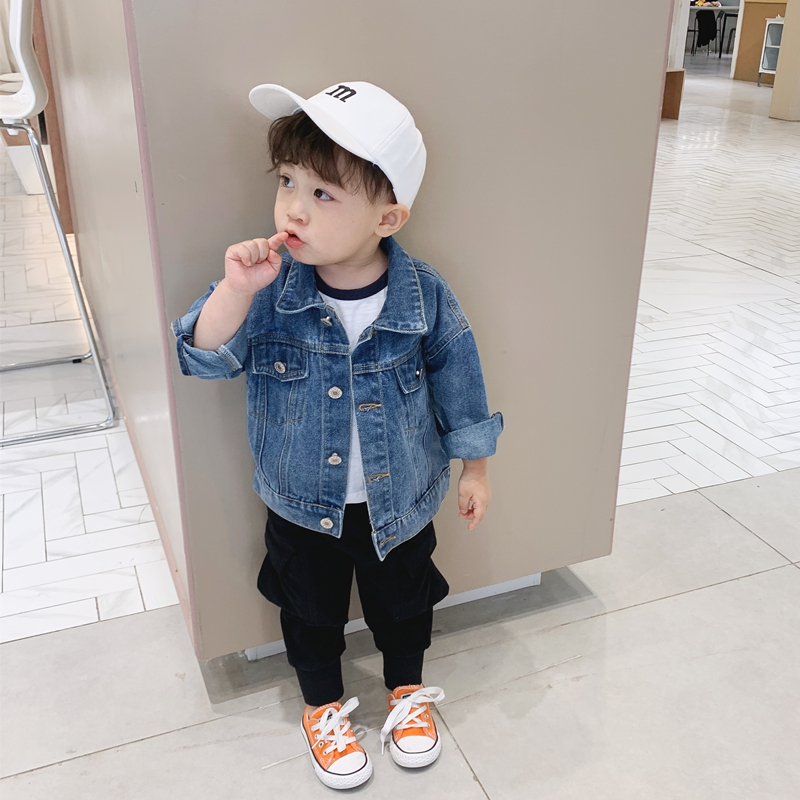 2022 new spring clothing children's clothing boys denim jacket children's top trendy boy Korean version of the baby Western style jacket spring and autumn