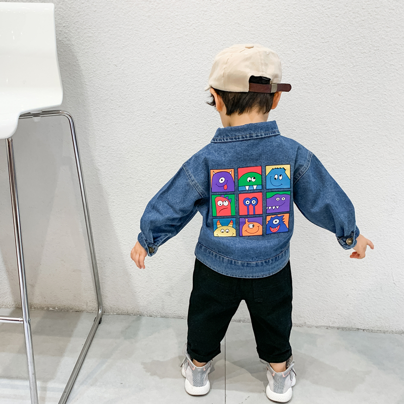 Boy's denim jacket 2021 Autumn and Han version Children's handsome short style jacket Spring and autumn children Costume Children Cartoon Blouses