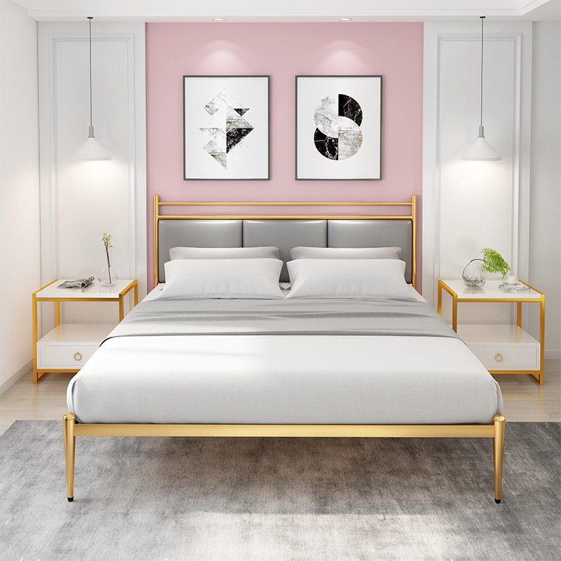 Simple modern environmental protection wrought iron bed 1 5 meters 1 8 meters double bed 1 2 meters single bed iron bed frame metal steel tube bed