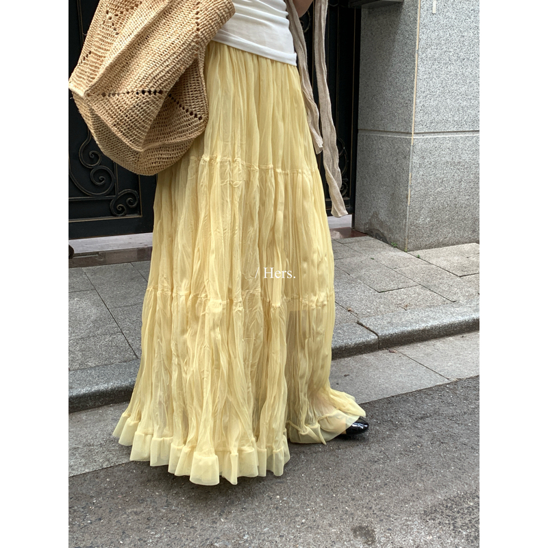 Hers - New Korean Style Simple Everyday Mesh Versatile Holiday-Style Long Gauze Skirt Women's Clothing 80463
