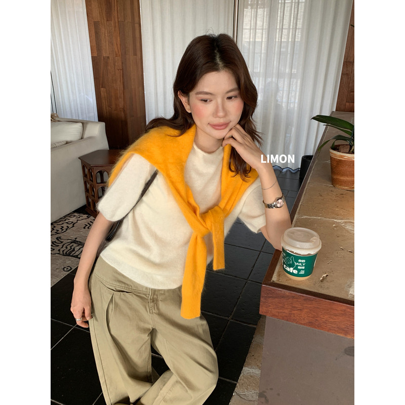 The Limon Lemon Green Tea - Versatile Round Neck Fleece Pullover Knit Sweater Regular Short Sleeve for Women The Limon Lemon Green Tea - Versatile Round Neck Fleece Pullover Knit Sweater Regular Short Sleeve for Women