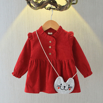 1 year old foreign air girl dress with dress new Korean version 2 female baby princess dress little girl long sleeve dress spring autumn dress 3