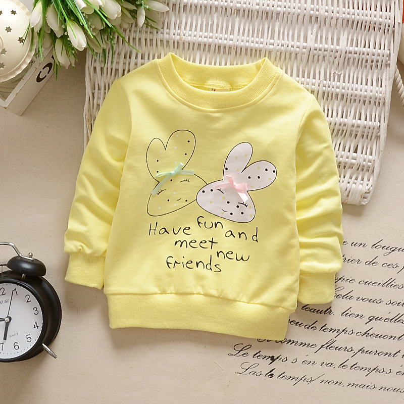 C1 Huilu Two Branch Rabbit YellowGirls' clothes children T-shirt Long sleeve pure cotton girl Undershirt Spring and Autumn baby jacket baby spring clothes Korean version