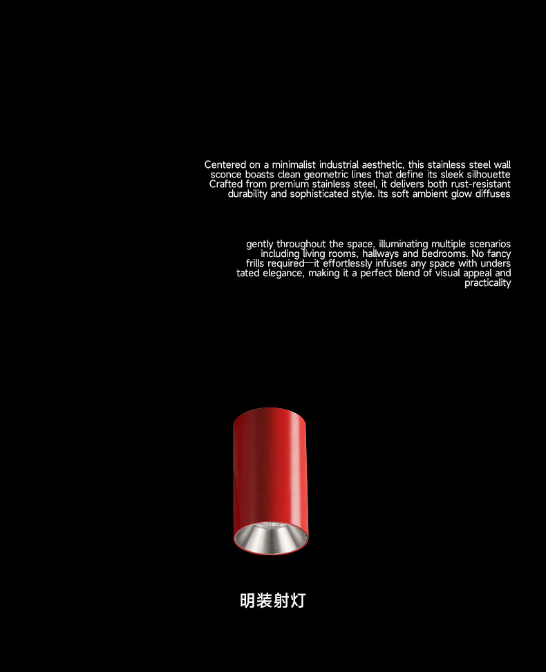 包豪斯明装射灯红色不锈钢孟菲斯客厅多巴胺卧室工业深防眩无主灯 图文详情 18