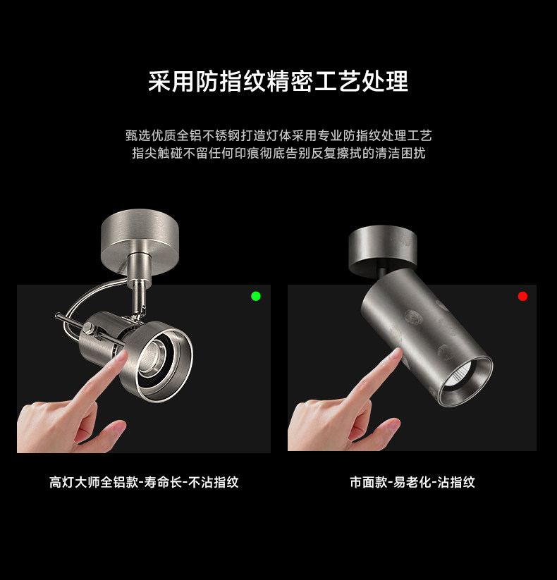 明装射灯不锈钢包豪斯客厅吸顶灯银色中古工业可调角度智能无主灯 图文详情 16