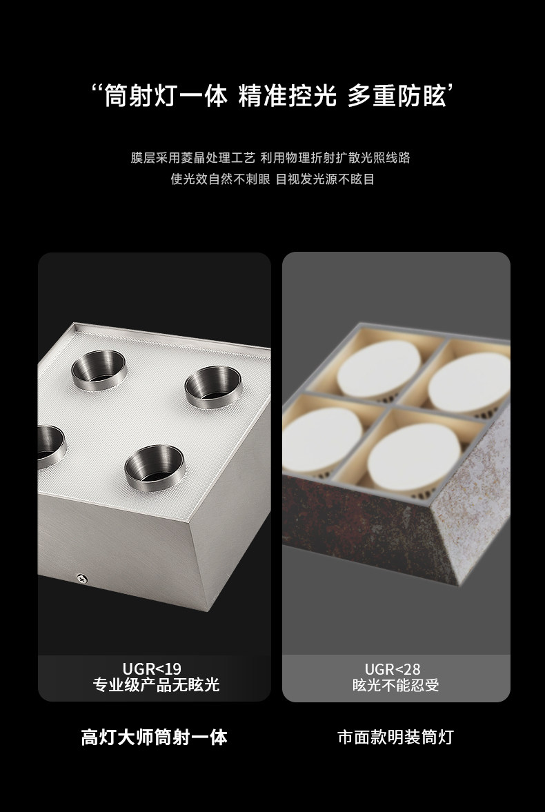 明装斗胆灯包豪斯吸顶灯四头不锈钢筒射一体超薄防眩免开孔无主灯 图文详情 11