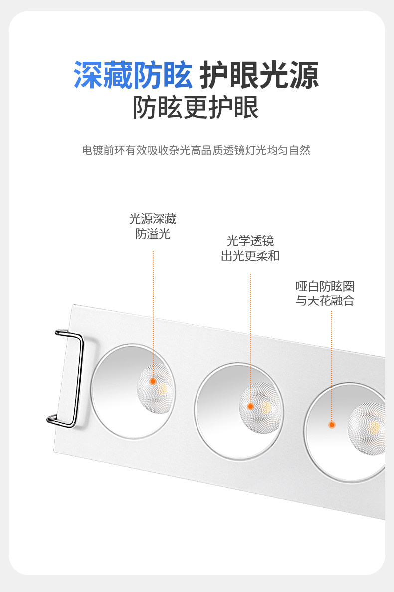 嵌入式格栅灯天花射灯LED防眩线条灯护眼家用客厅过道照明无主灯 图文详情 8