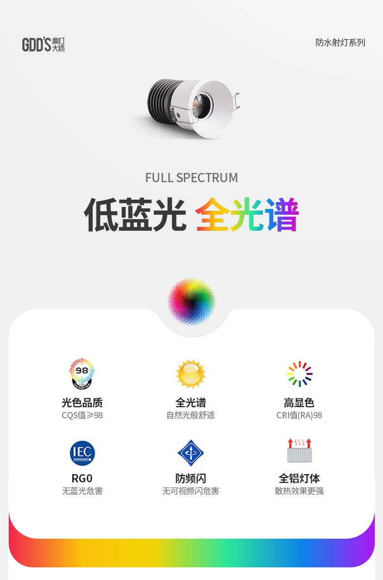 防水防眩小射灯嵌入式55开孔奶油风led阳台厨房卫生间浴室无主灯 图文详情 4