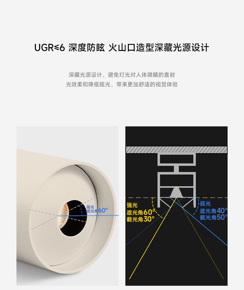可可蛋奶明装射灯吸顶可摆头免开孔中古奶油风客厅无主灯天花防眩 图文详情 9