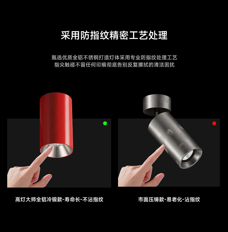 包豪斯明装射灯红色不锈钢孟菲斯客厅多巴胺卧室工业深防眩无主灯 图文详情 13