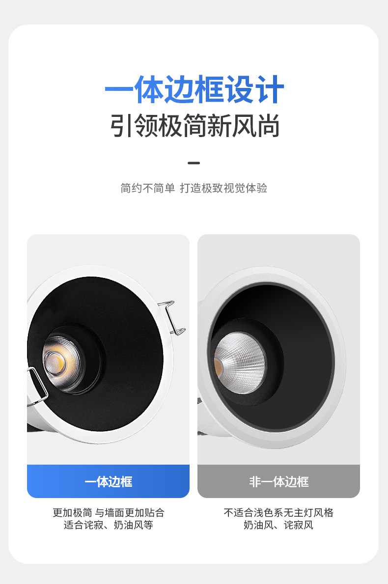 嵌入式射灯led无主灯深防眩目家用吊顶高显色射灯天花黑白色洗墙 图文详情 15