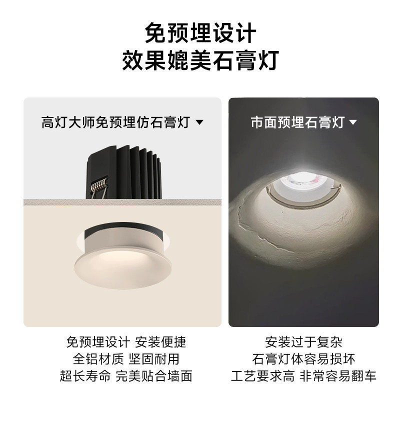 可可蛋奶筒灯开孔55mm射灯无边框奶油风仿石膏乳胶漆同色嵌入弧面 图文详情 7