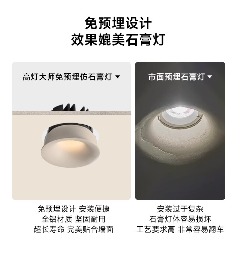 可可蛋奶筒灯嵌入式75mm中古奶油风春雨乳胶漆同色防眩无边框射灯 图文详情 13