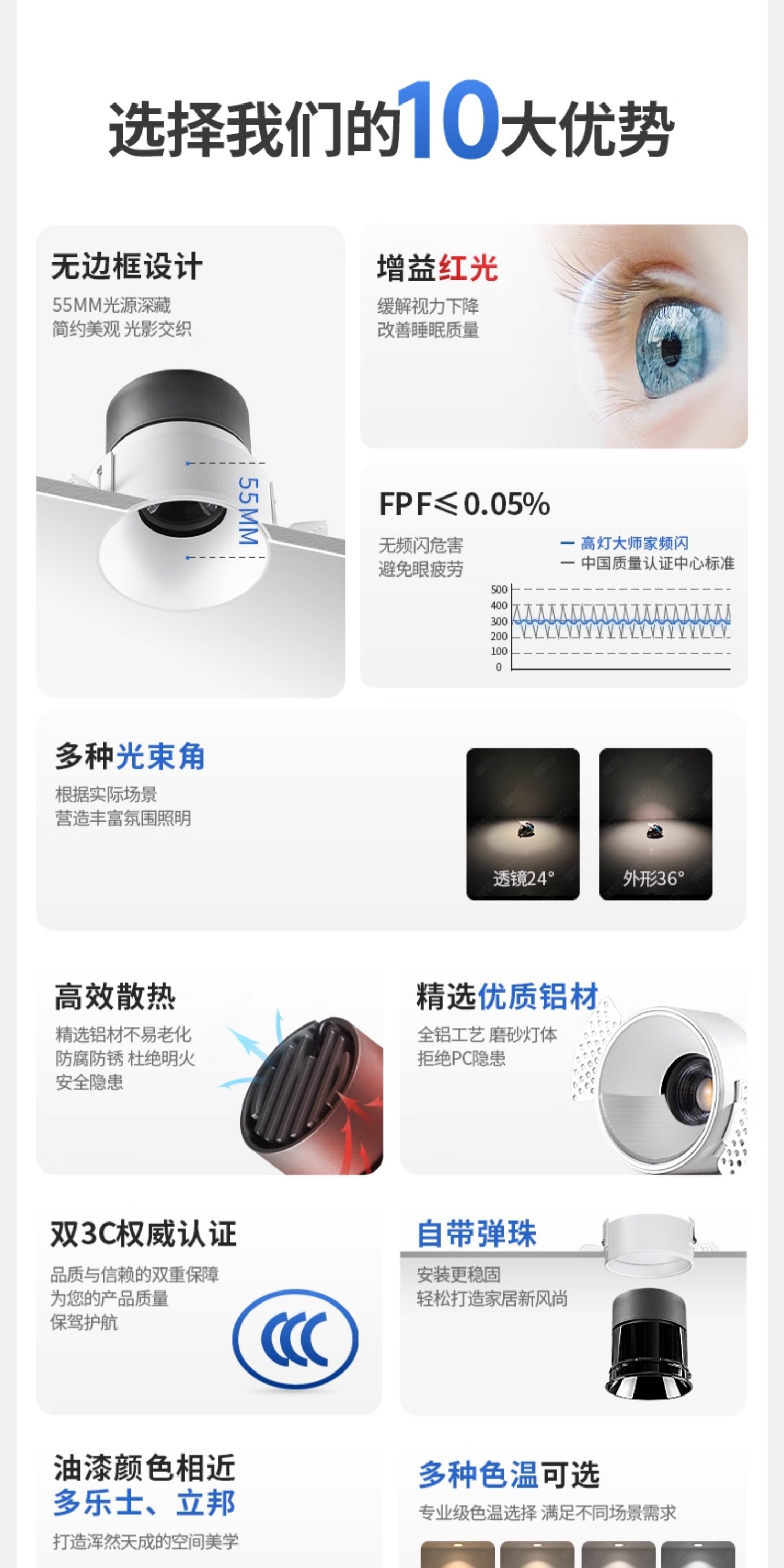 无边框射灯预埋暗装防眩无主灯智能客厅卧室家用嵌入式led天花灯 图文详情 7