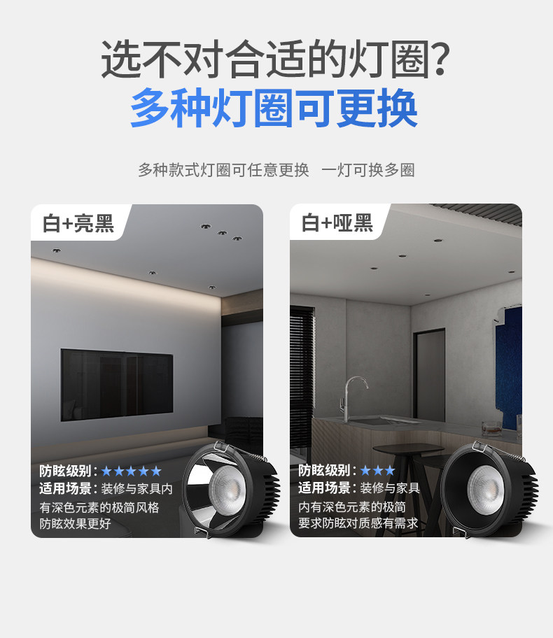 黑色筒灯嵌入式护眼防眩led极窄边框客厅卧室天花灯全光谱无主灯 图文详情 19