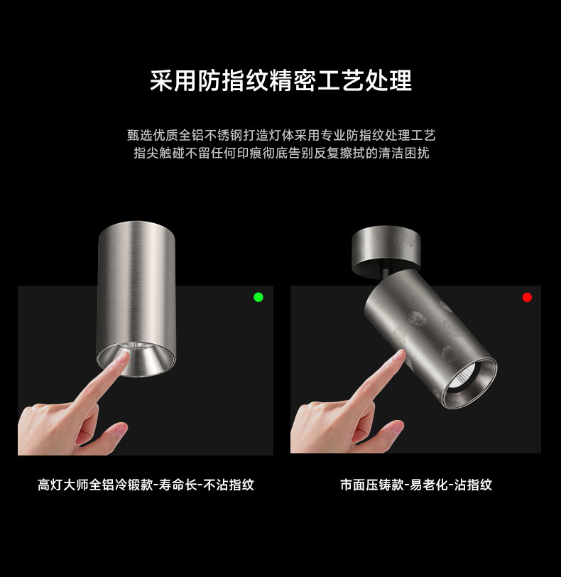 包豪斯明装射灯不锈钢吸顶灯防眩led免打孔中古风银色工业洗墙灯 图文详情 13