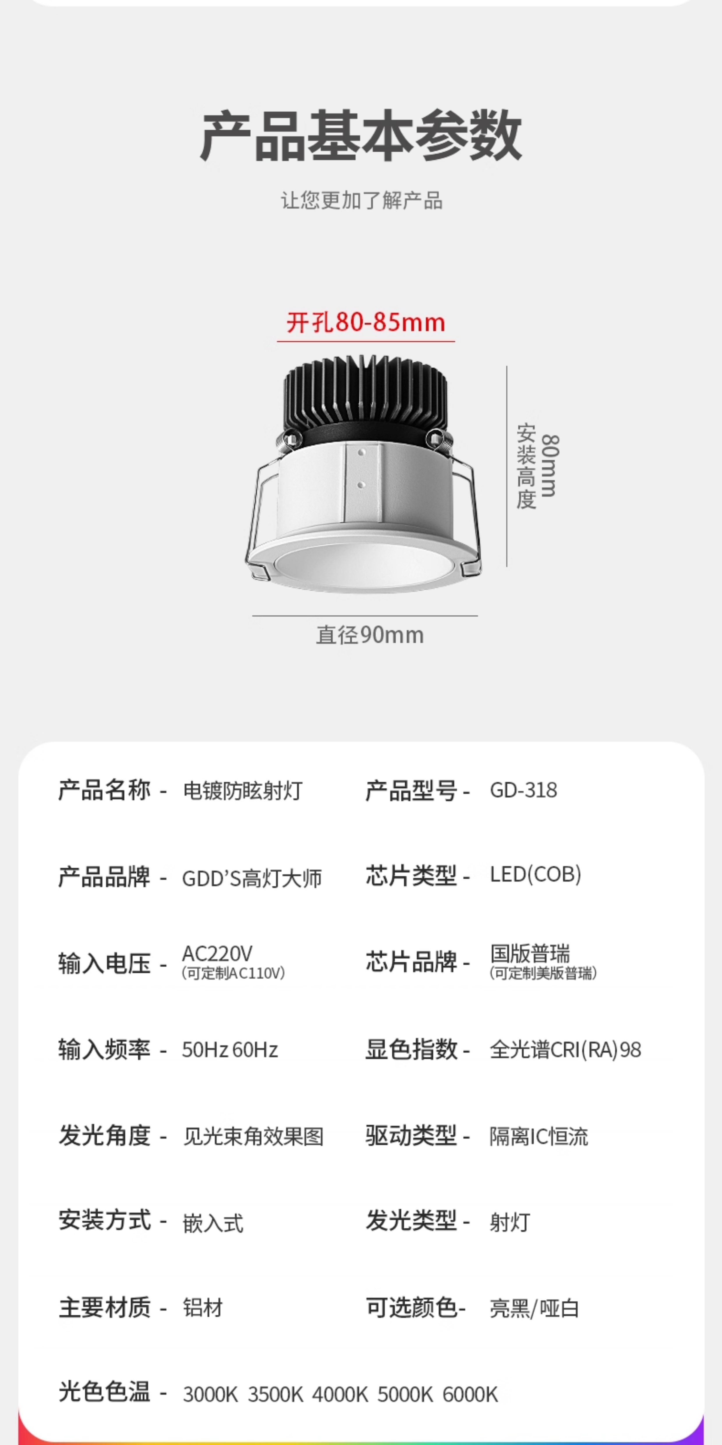 嵌入式防眩射灯80开孔85mm网红小山丘洗墙灯氛围家用客厅全光谱 图文详情 18