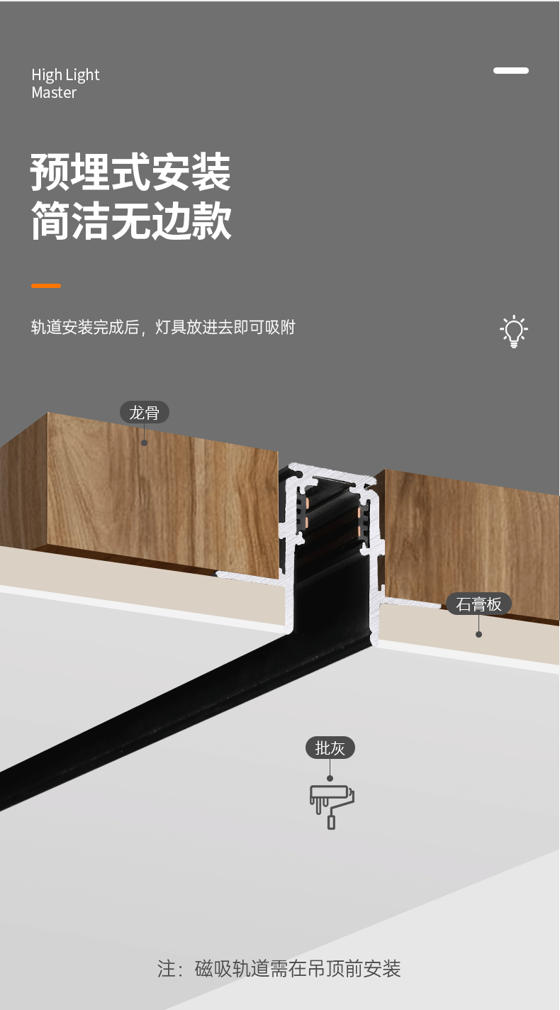 预埋磁吸轨道灯内嵌入式客厅无主灯暗装卧室照明线条灯长条射灯 图文详情 20