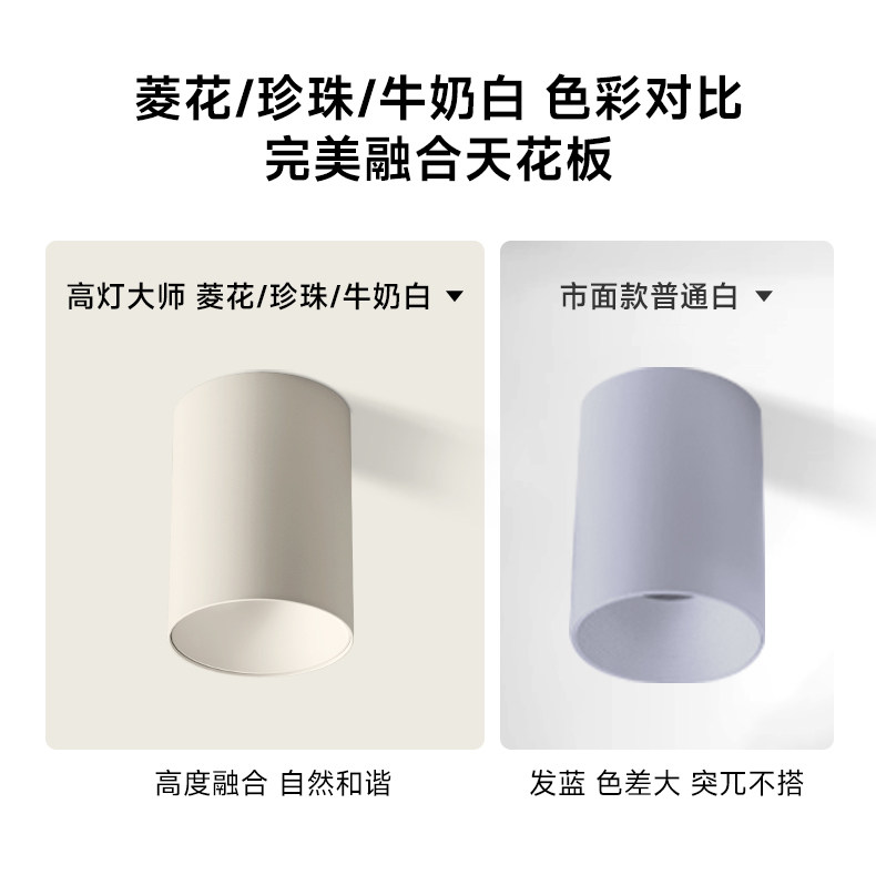 可可蛋奶明装筒灯射灯免开孔吸顶灯乳胶漆同色奶油中古客厅无主灯 图文详情 5