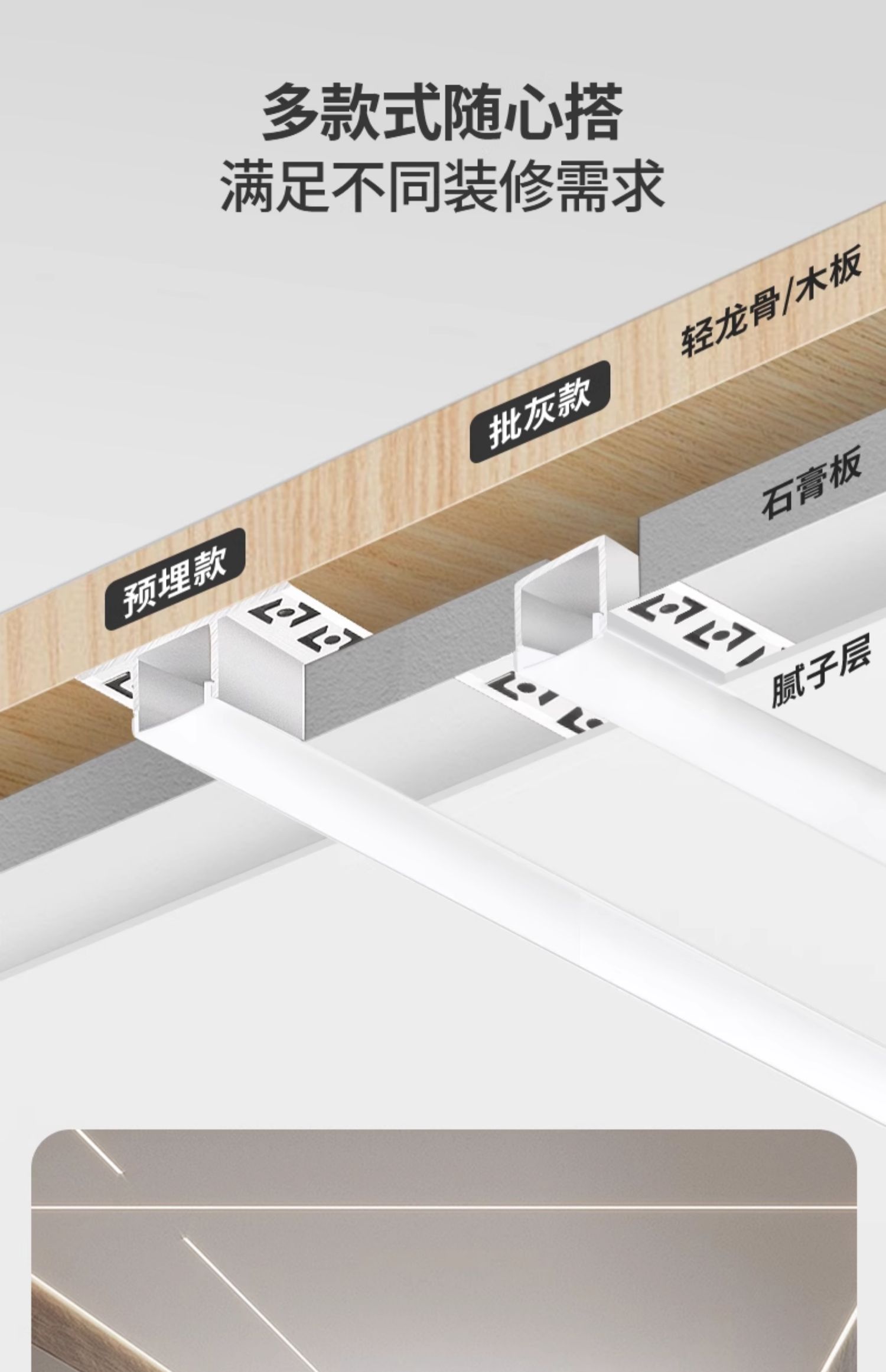 led线性灯嵌入式铝槽客厅厨房吊顶线形灯无边框型材墙角线条灯槽 图文详情 6