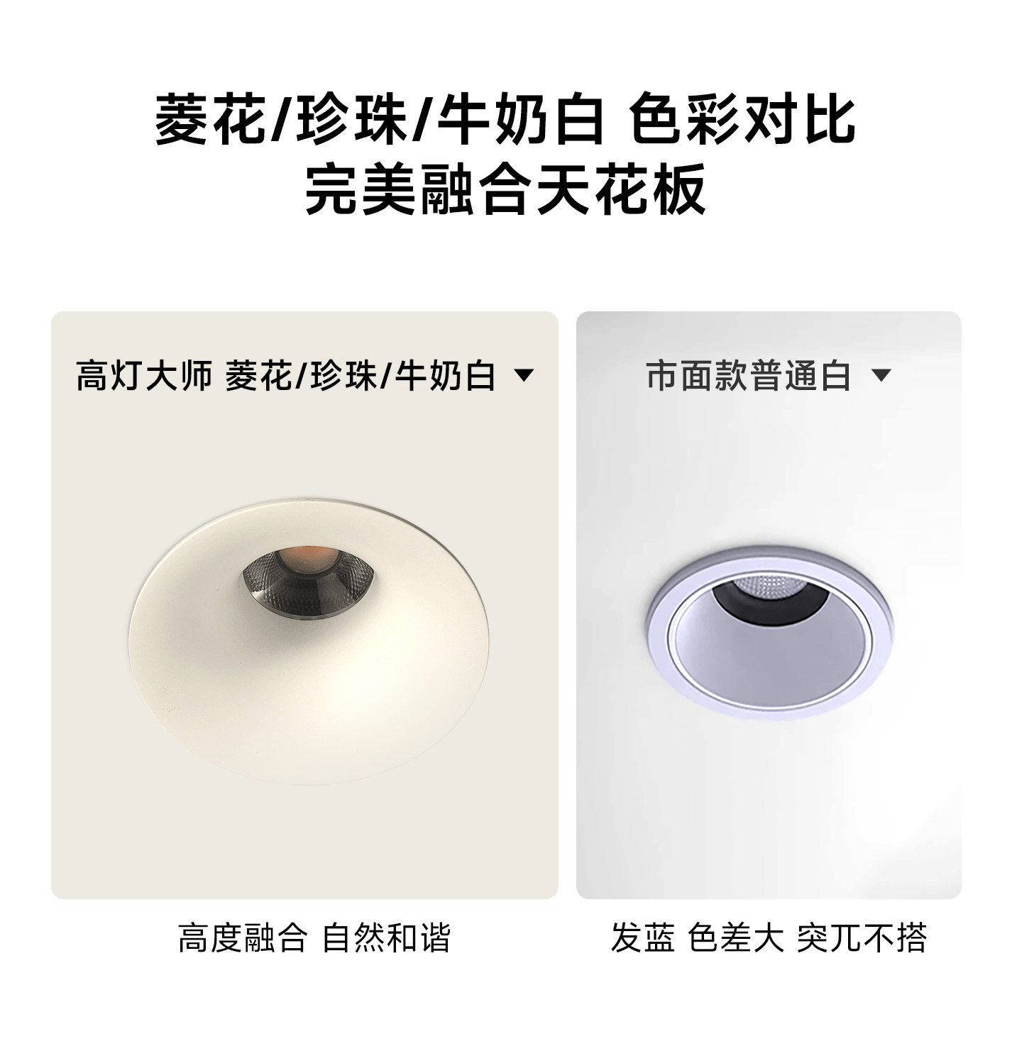 可可蛋奶筒灯嵌入式75mm中古奶油风春雨乳胶漆同色防眩无边框射灯 图文详情 11
