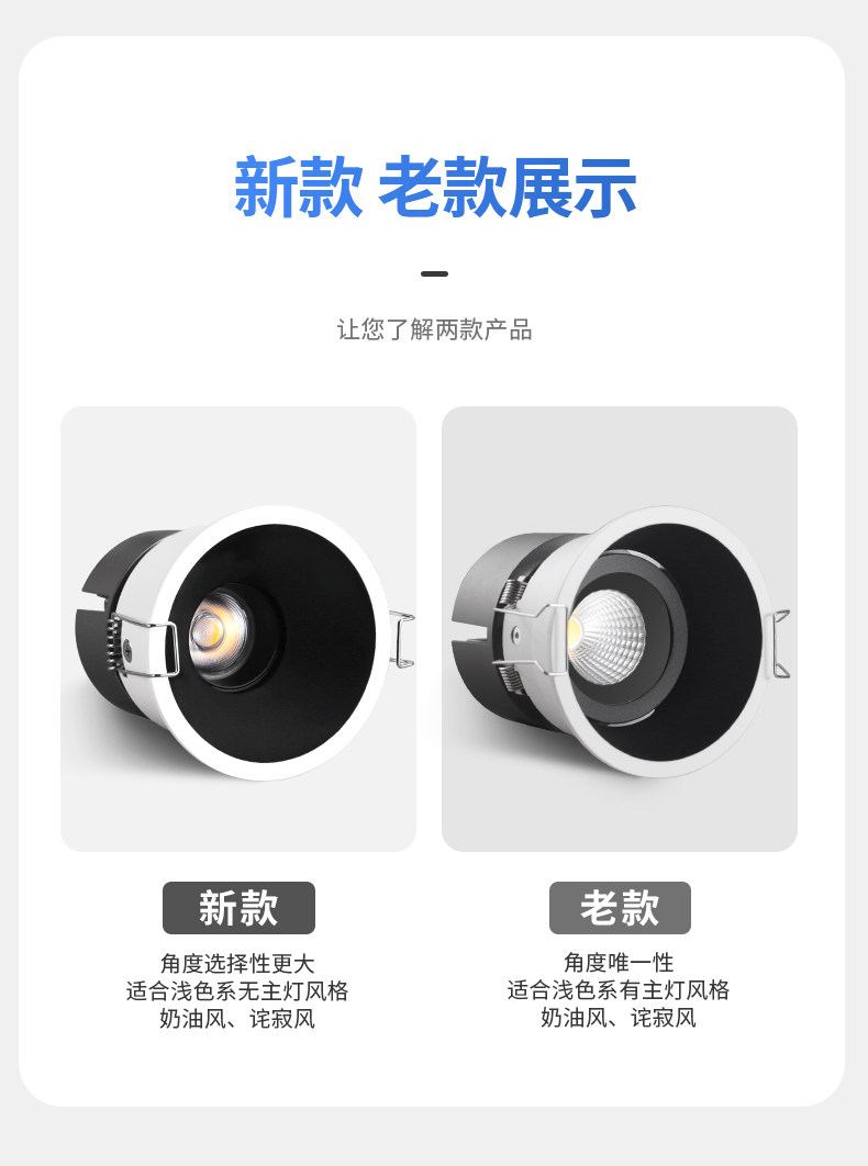 嵌入式射灯led无主灯深防眩目家用吊顶高显色射灯天花黑白色洗墙 图文详情 11