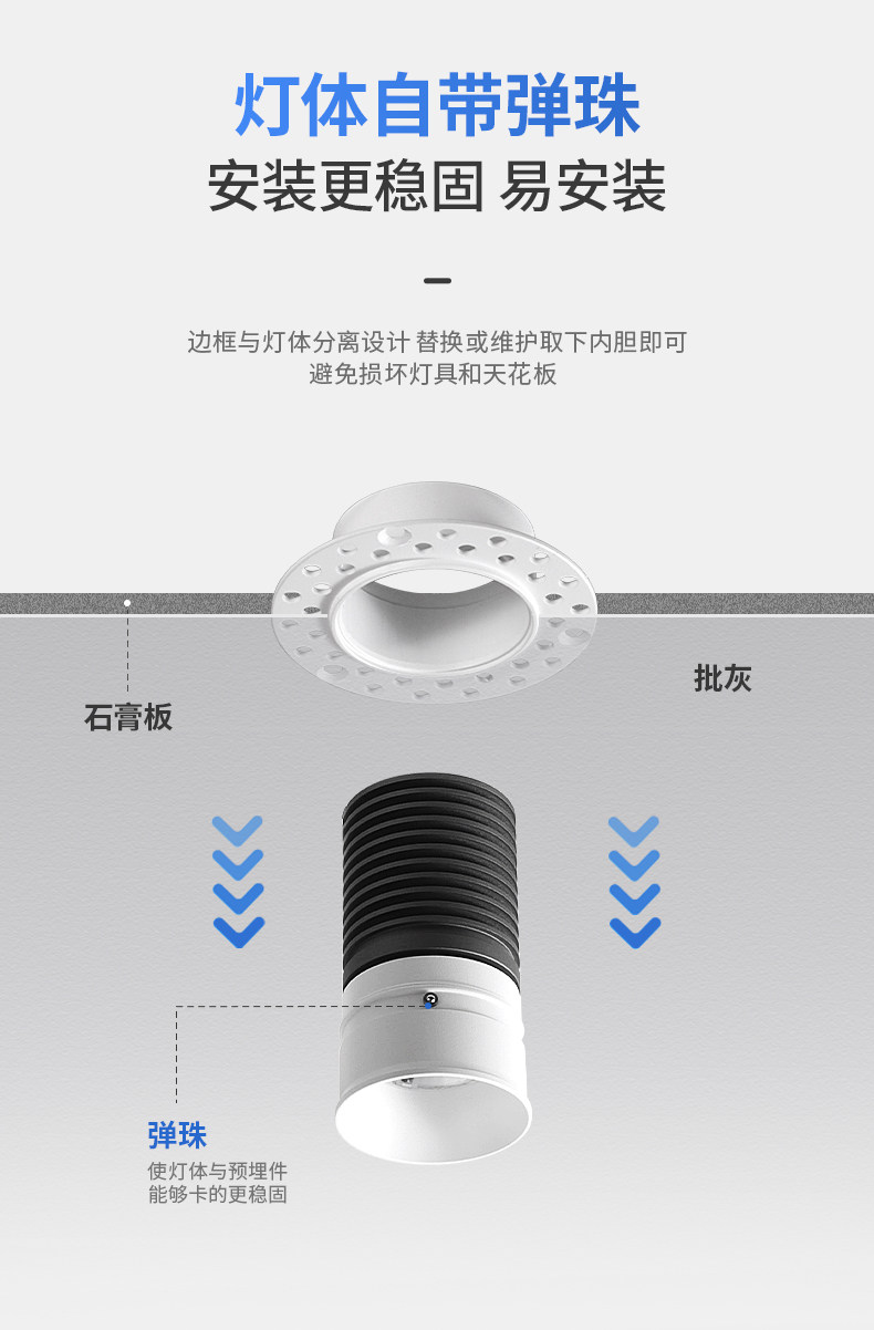 无边框预埋小筒灯嵌入式55开孔隐形led卧室防眩护眼天花无主灯 图文详情 17