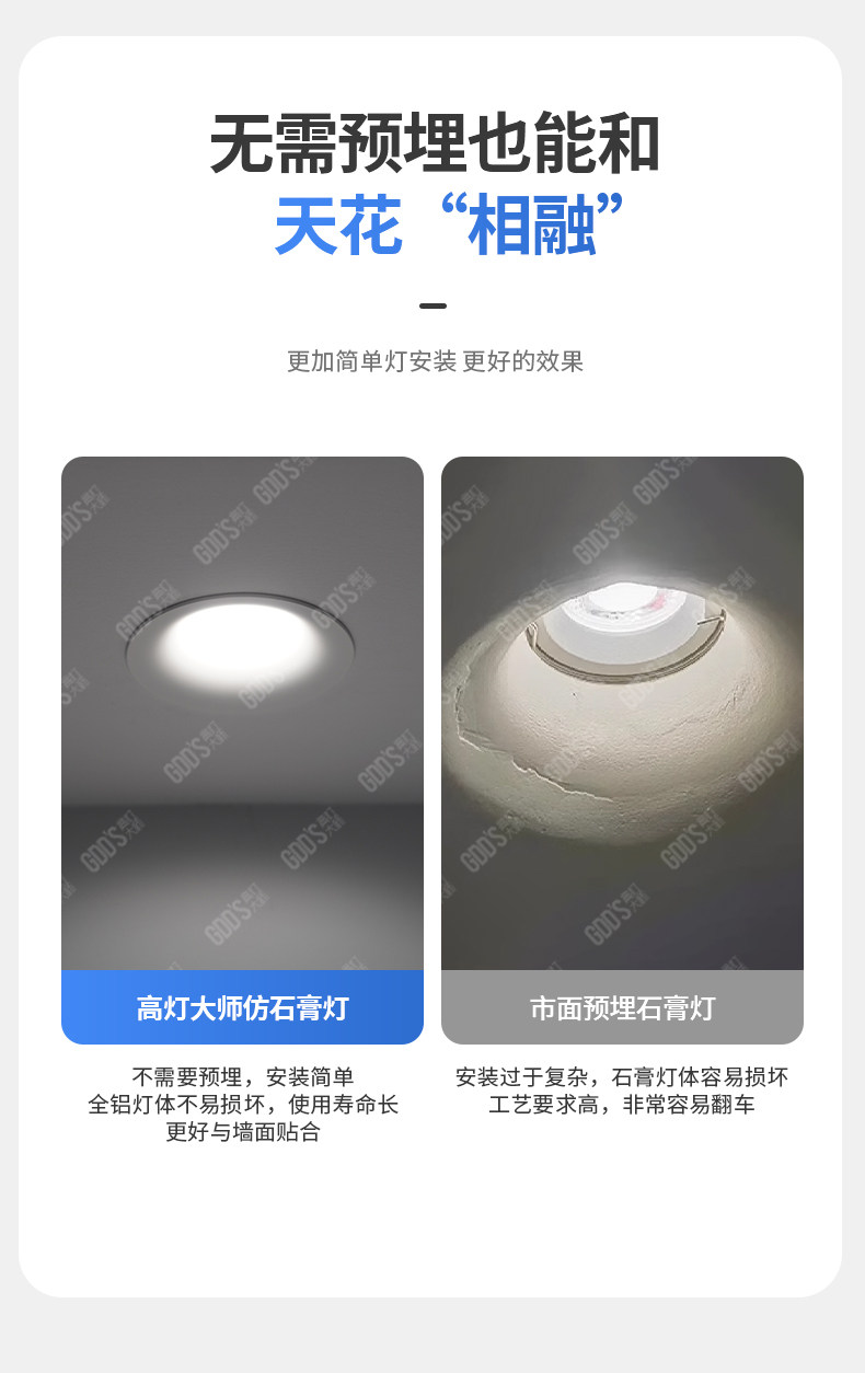 无边框筒灯嵌入式75mm孔灯家用防眩超薄射灯全光谱客厅智能无主灯 图文详情 12