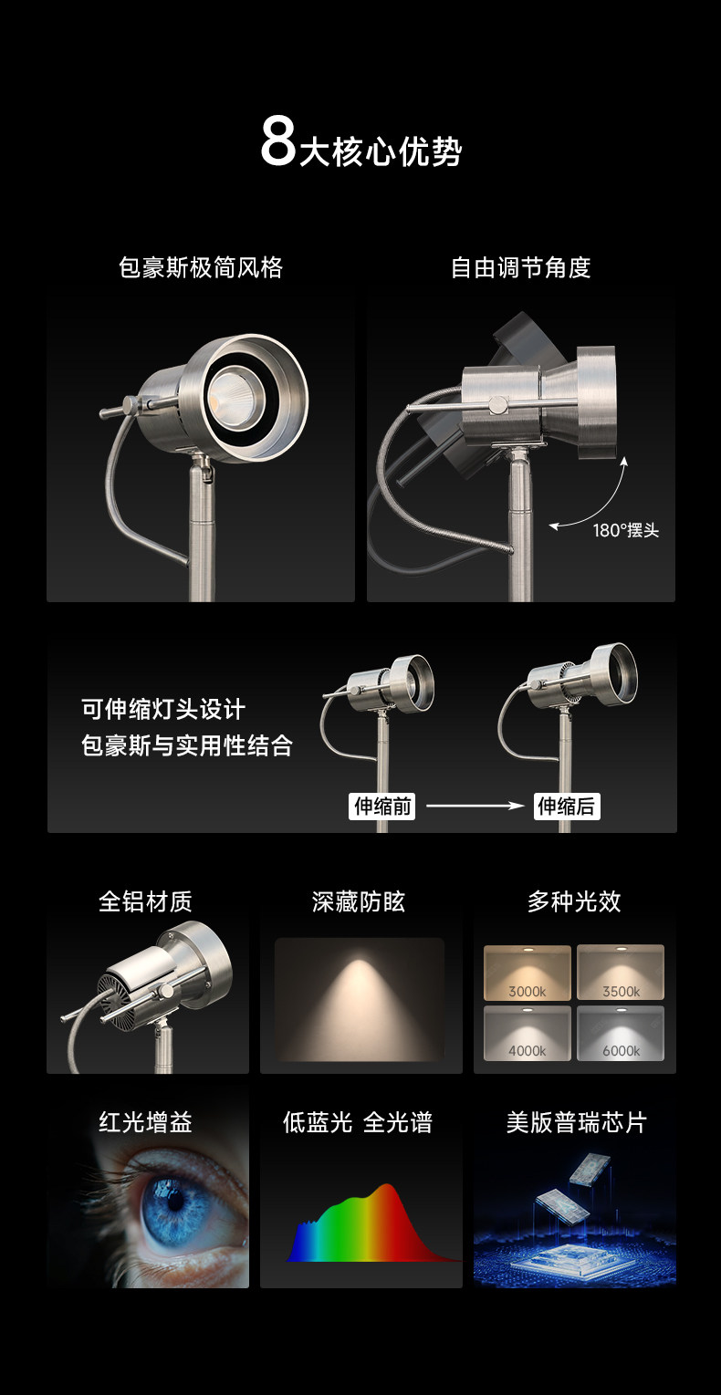包豪斯落地灯不锈钢银色客厅沙发旁工业风可调角度氛围设计师立灯 图文详情 11