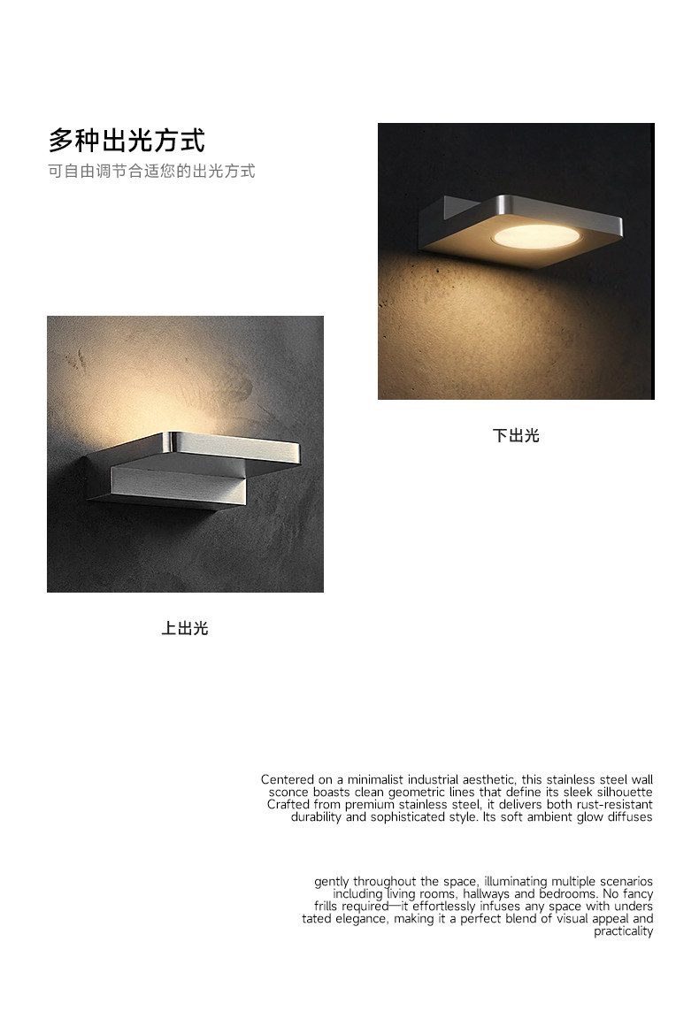 不锈钢壁灯包豪斯几何工业风中古银色氛围客厅墙灯卧室极简床头灯 图文详情 13