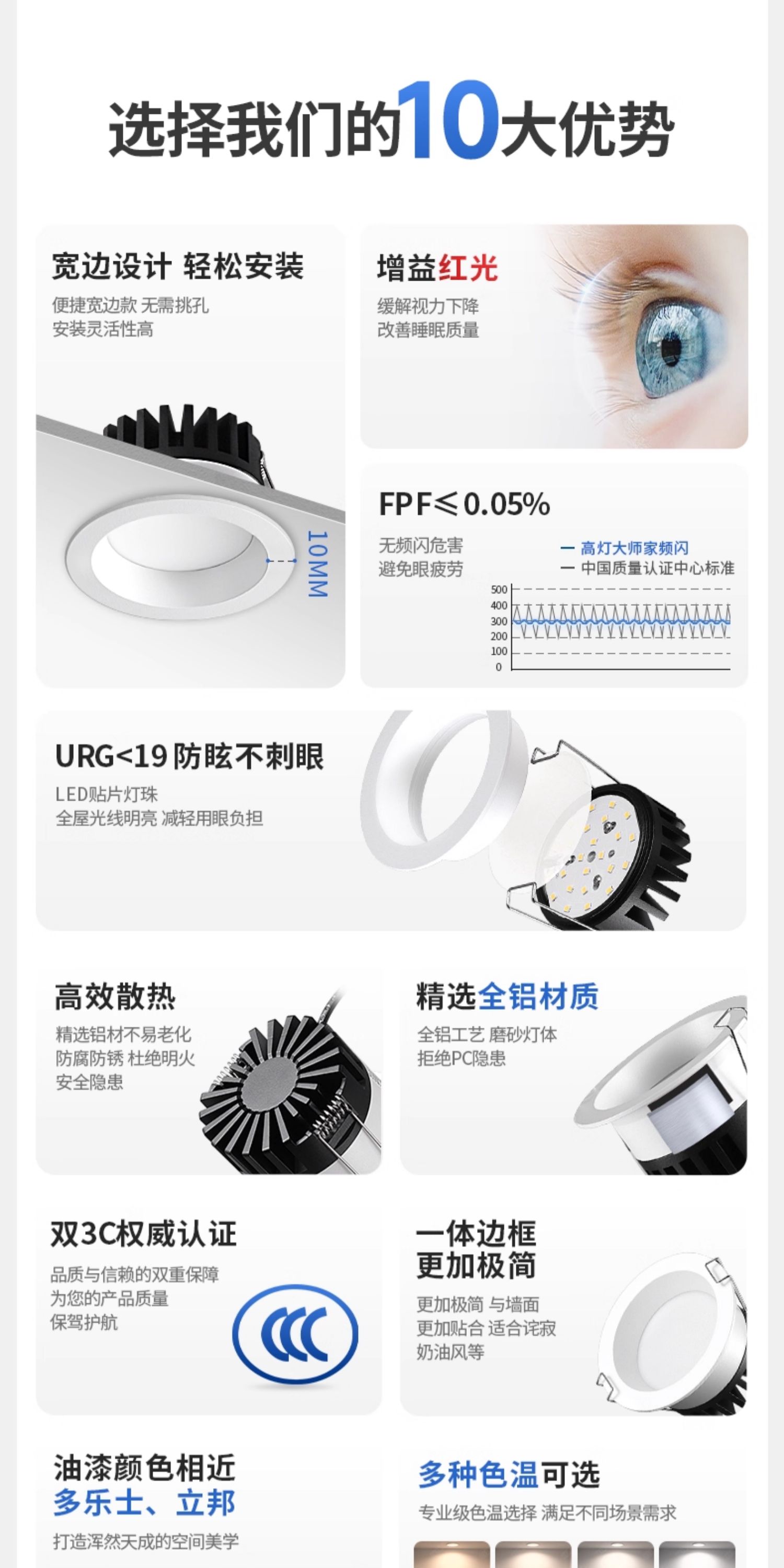 高灯大师筒灯宽边开孔90mm深杯防眩嵌入式防雾天花厨房卫生间智能 图文详情 5