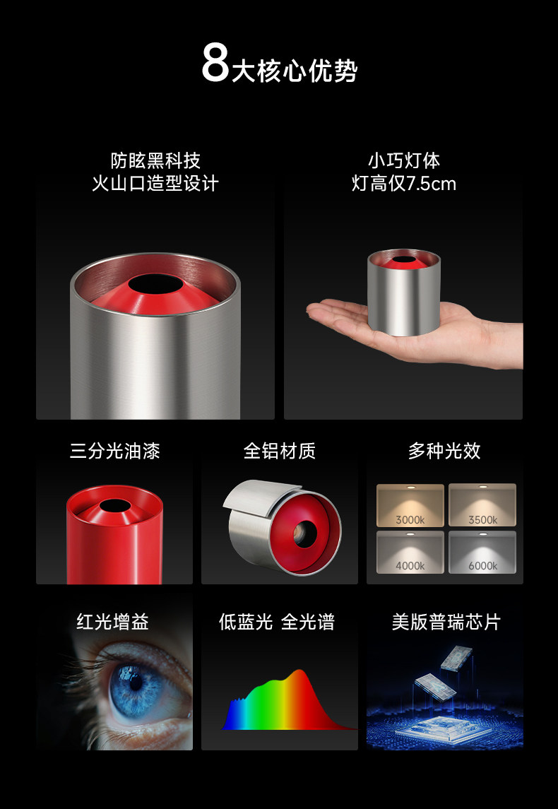 包豪斯明装筒灯红色射灯不锈钢孟菲斯多巴胺免打孔卧室吸顶无主灯 图文详情 9