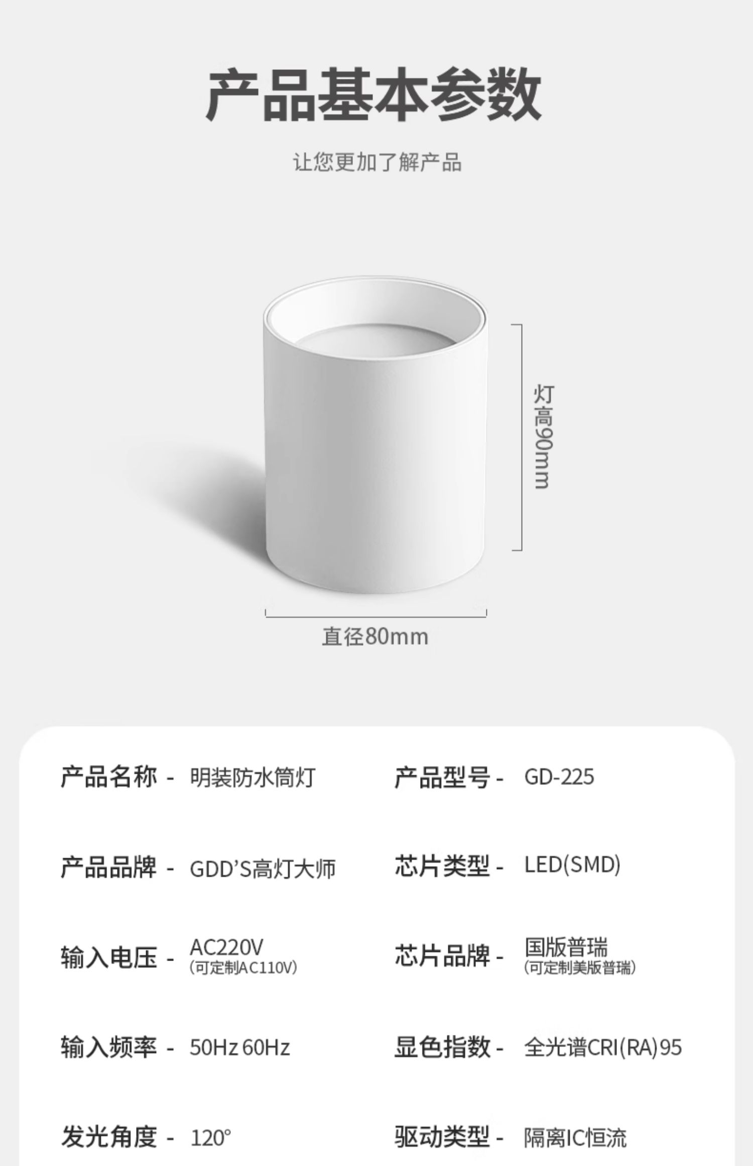 防水明装筒灯浴室阳台厨房卫生间防潮防雾吸顶灯防眩led无主灯 图文详情 23