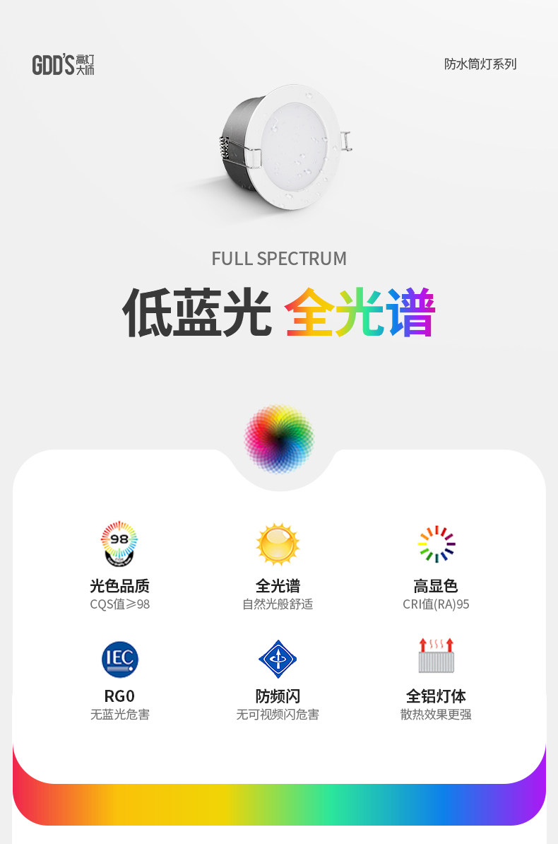 极简宽边防水LED筒灯嵌入式全光谱天花防眩防潮防雾厨卫阳台餐厅 图文详情 4