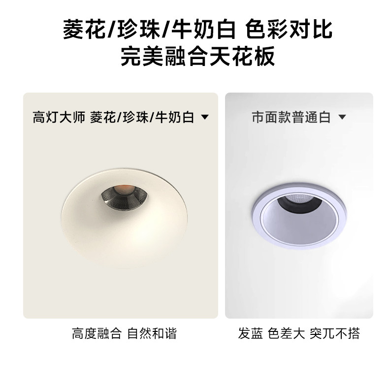 可可蛋奶筒灯开孔55mm射灯无边框奶油风仿石膏乳胶漆同色嵌入弧面 图文详情 5