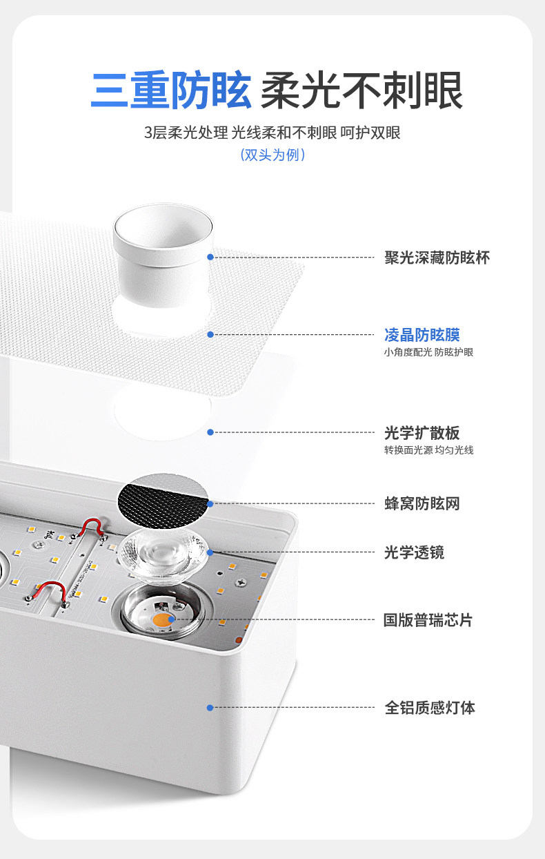 四头明装斗胆灯筒射一体超薄客厅主灯智能高亮防眩卧室吸顶盒子灯 图文详情 7