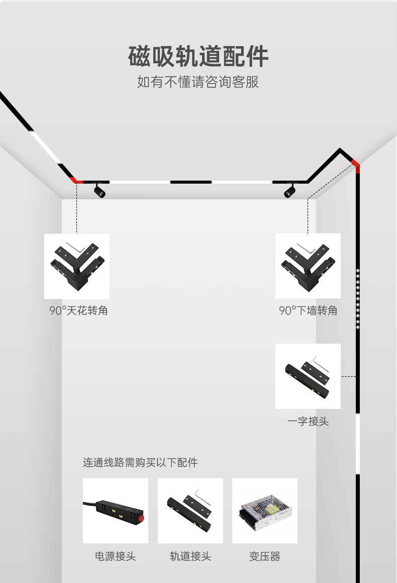 15mm极窄磁吸轨道灯暗装嵌入无主灯客厅家用无边框预埋led线条灯 图文详情 16