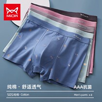 Cat man mens underwear mens four-corner cotton summer thin section loose and breathable 2021 new boys boxer shorts