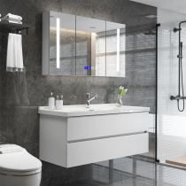  Simple modern bathroom cabinet combination Smart bathroom cabinet Bathroom wash basin solid wood white light luxury wash cabinet